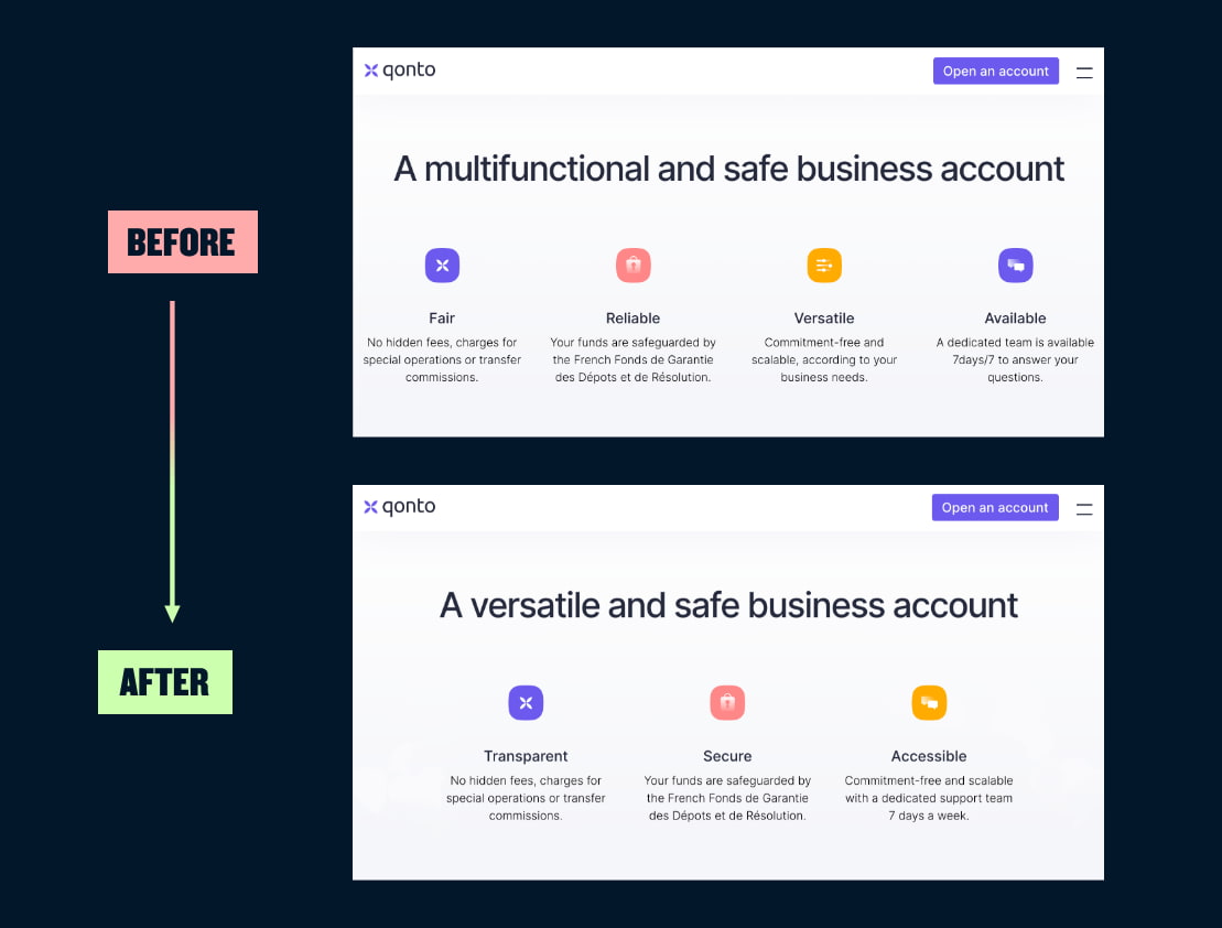 A before and after showing a layout with 3 columns instead of 2