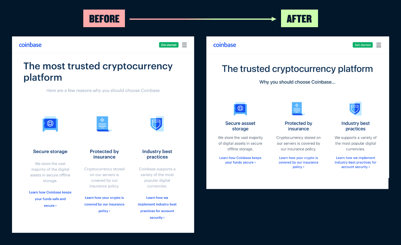 A before and after showing a website layout with tighter spacing