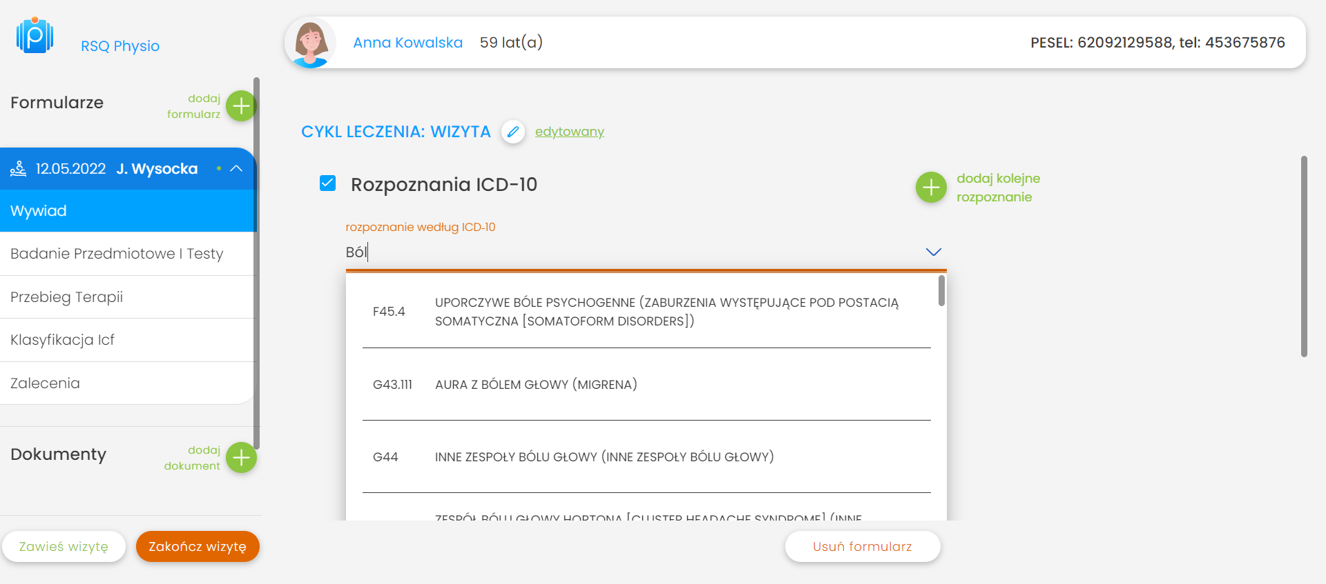 Kody ICD-10 dla fizjoterapeutów