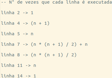 Complexidade de um Algoritmo - Resultado do número de linhas executado