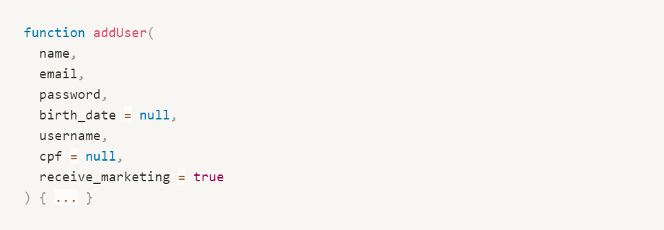 Funções legíveis em javascript - options object