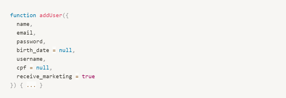 Funções legíveis em javascript - function add user