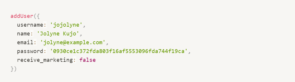Funções legíveis em javascript - add user false