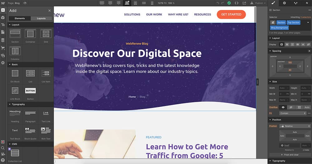 Webflow dashboard