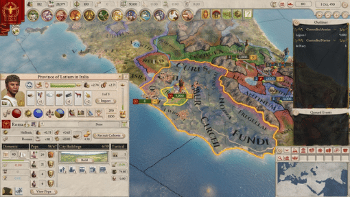A screenshot of Imperator Rome showing the province of Latium in Italia