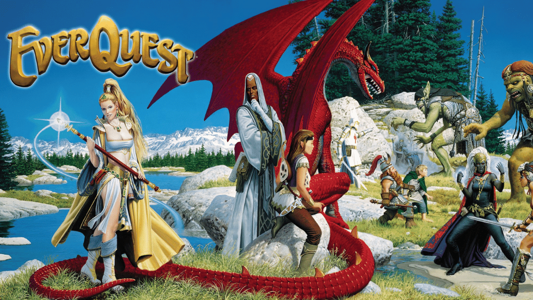 Everquest Classic image with Everquest logo, Firiona Vie and red dragon