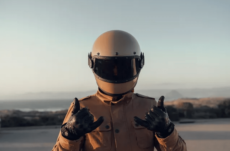 Motorcycle helmet showing
