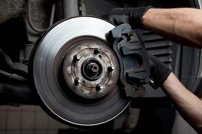 Brake being worked on
