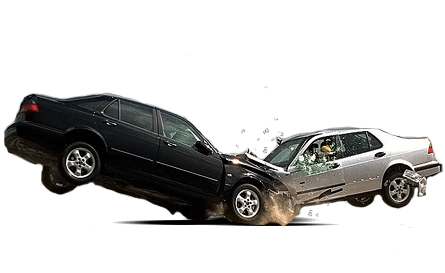 dos coches sedán chocando fuertemente. 