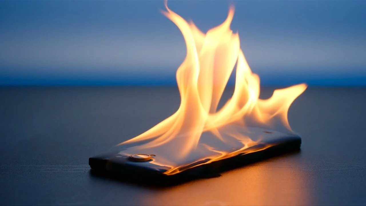 teléfono defectuoso en llamas 