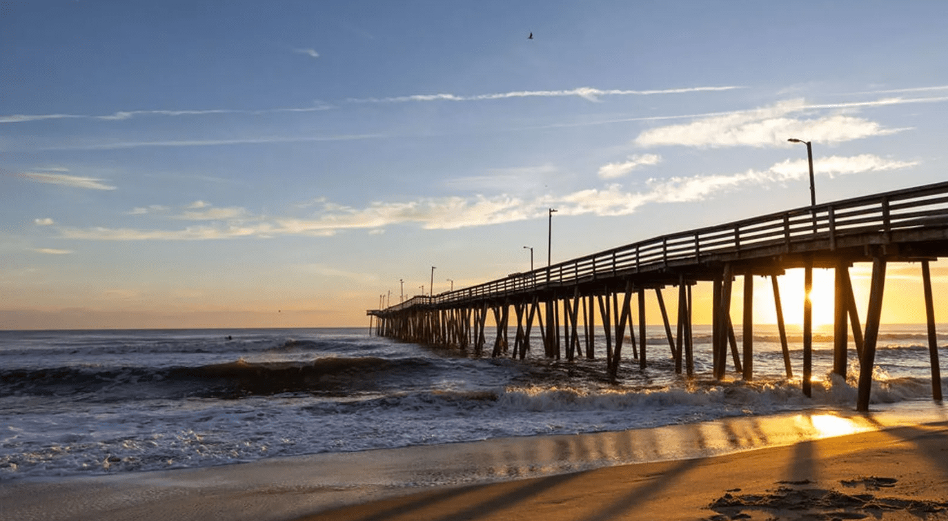 view of beach and a pier