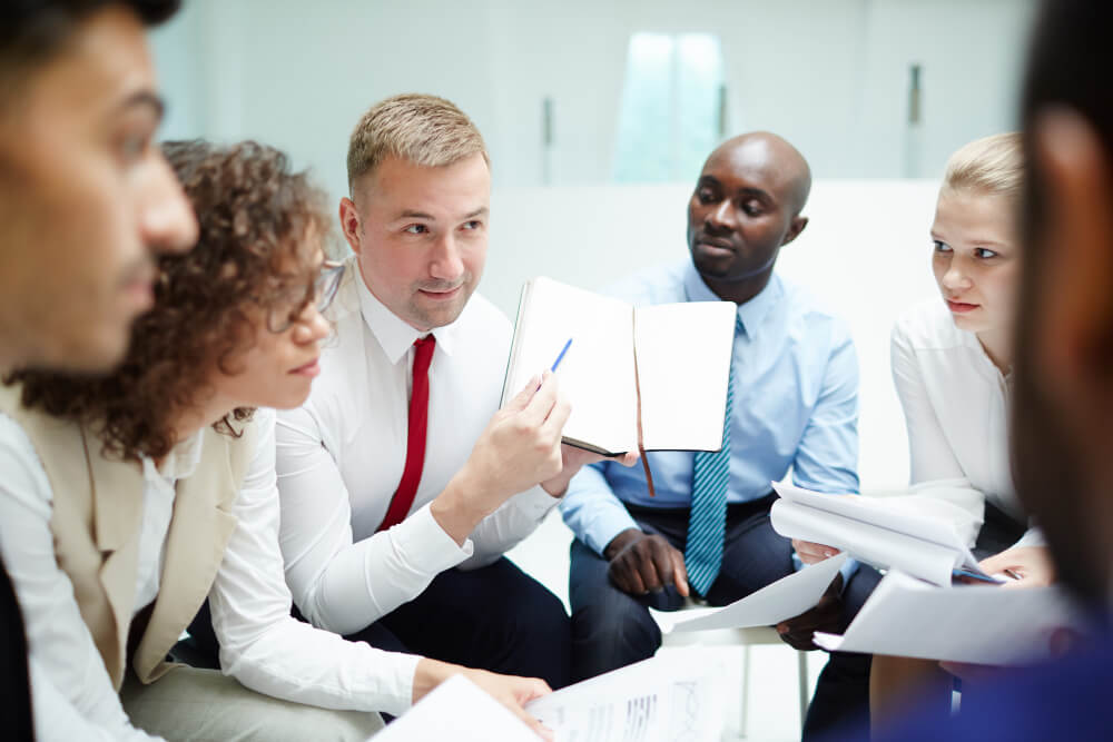 men explaining safe options for the workplace place