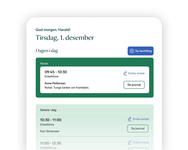 Personalised therapist dashboard