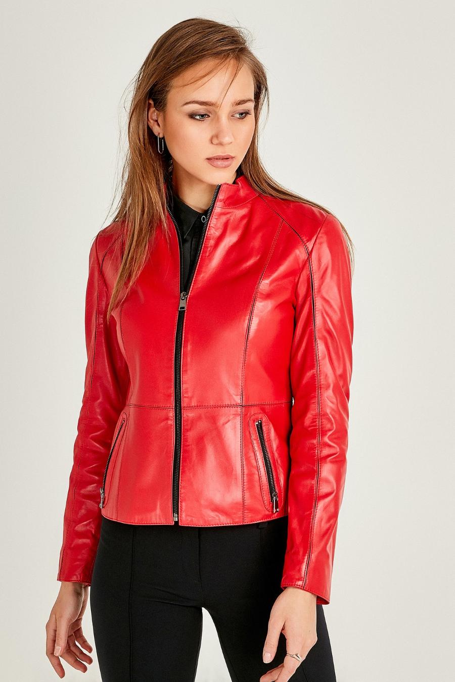 cherry red leather jacket