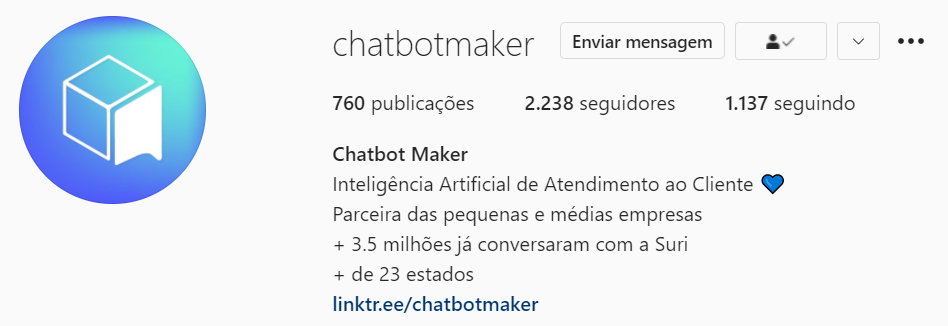 Biografia do perfil da Chatbot Maker no Instagram