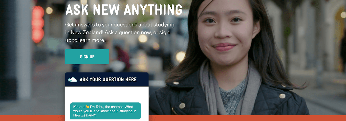FAQ Bot Tohu encourages the world's international students to 'Ask New Anything'