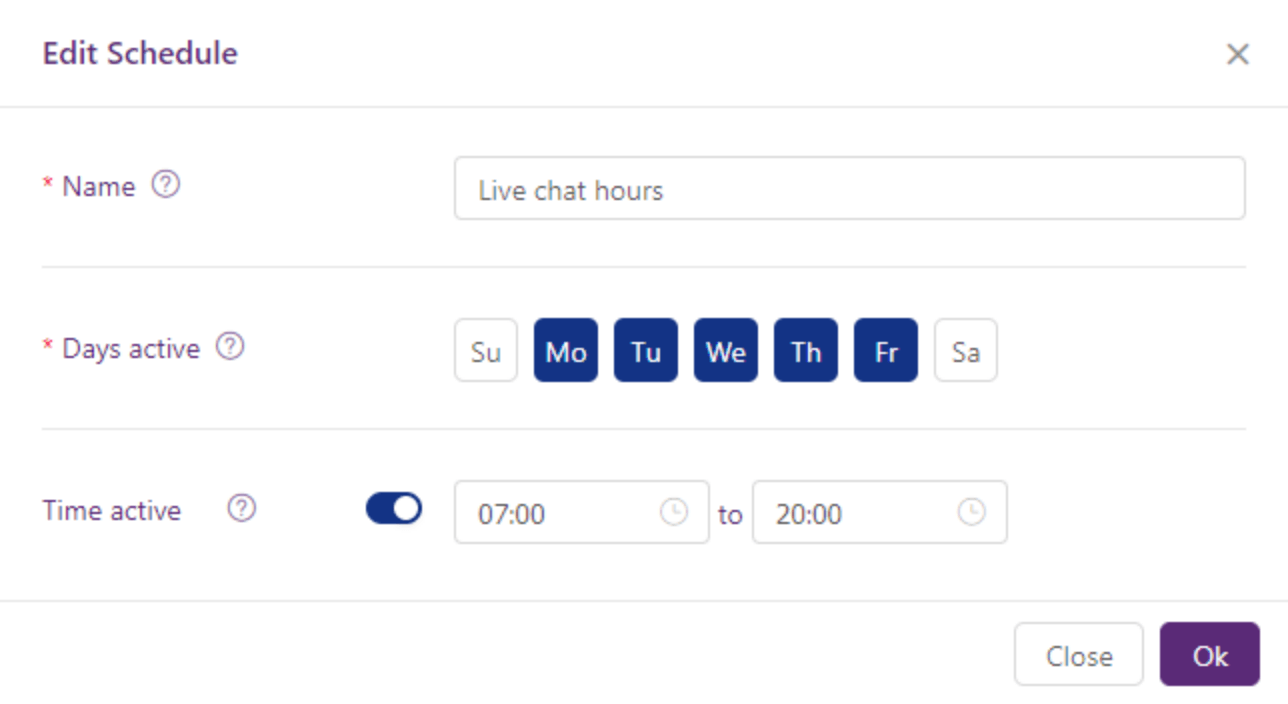 Edit a schedule for the days of the week