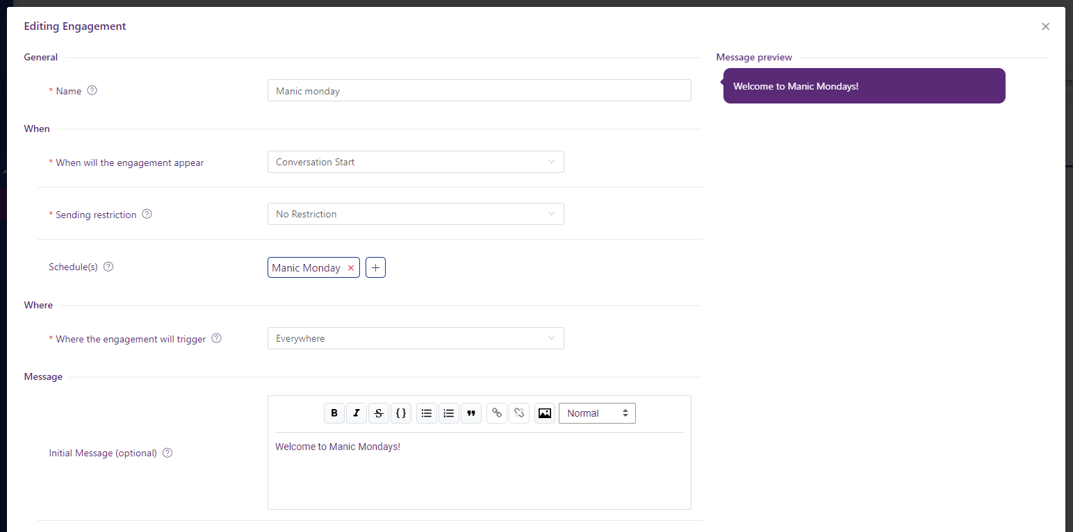 Edit an engagement and apply your schedules to it