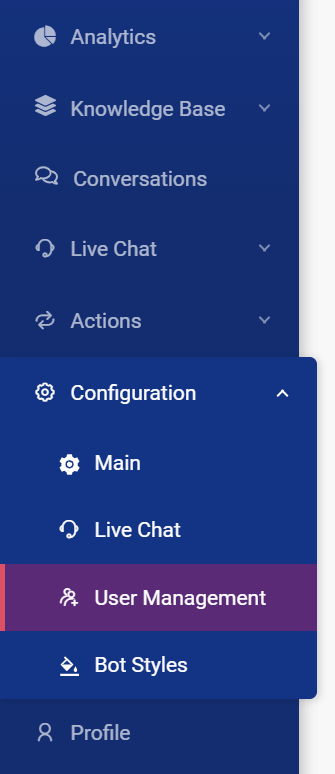 FAQbot user management menu