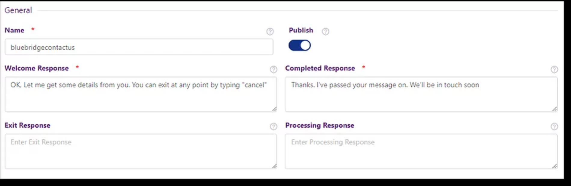 Form configuration FAQ bot