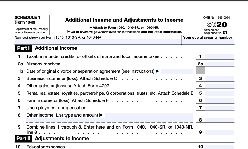 Schedule 1 Form 1040 2020