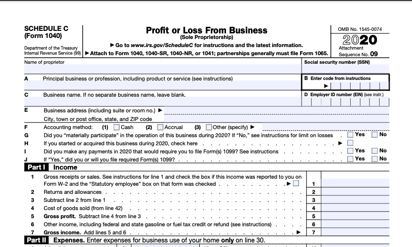 2020 Form 1040 Schedule C