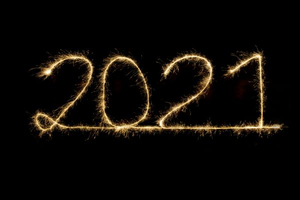 The numbers "2021" spelled out in fireworks