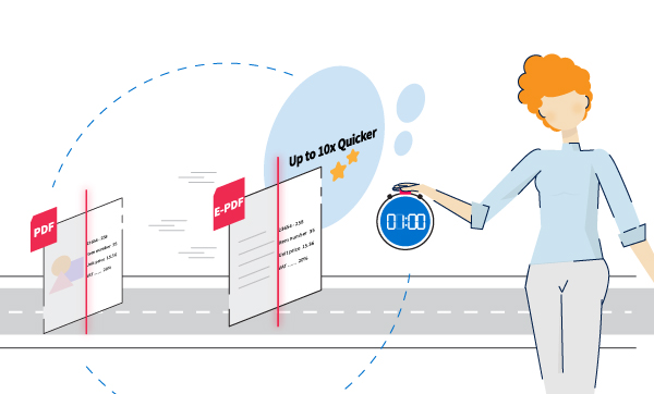 Cartoon image of pdf being processed