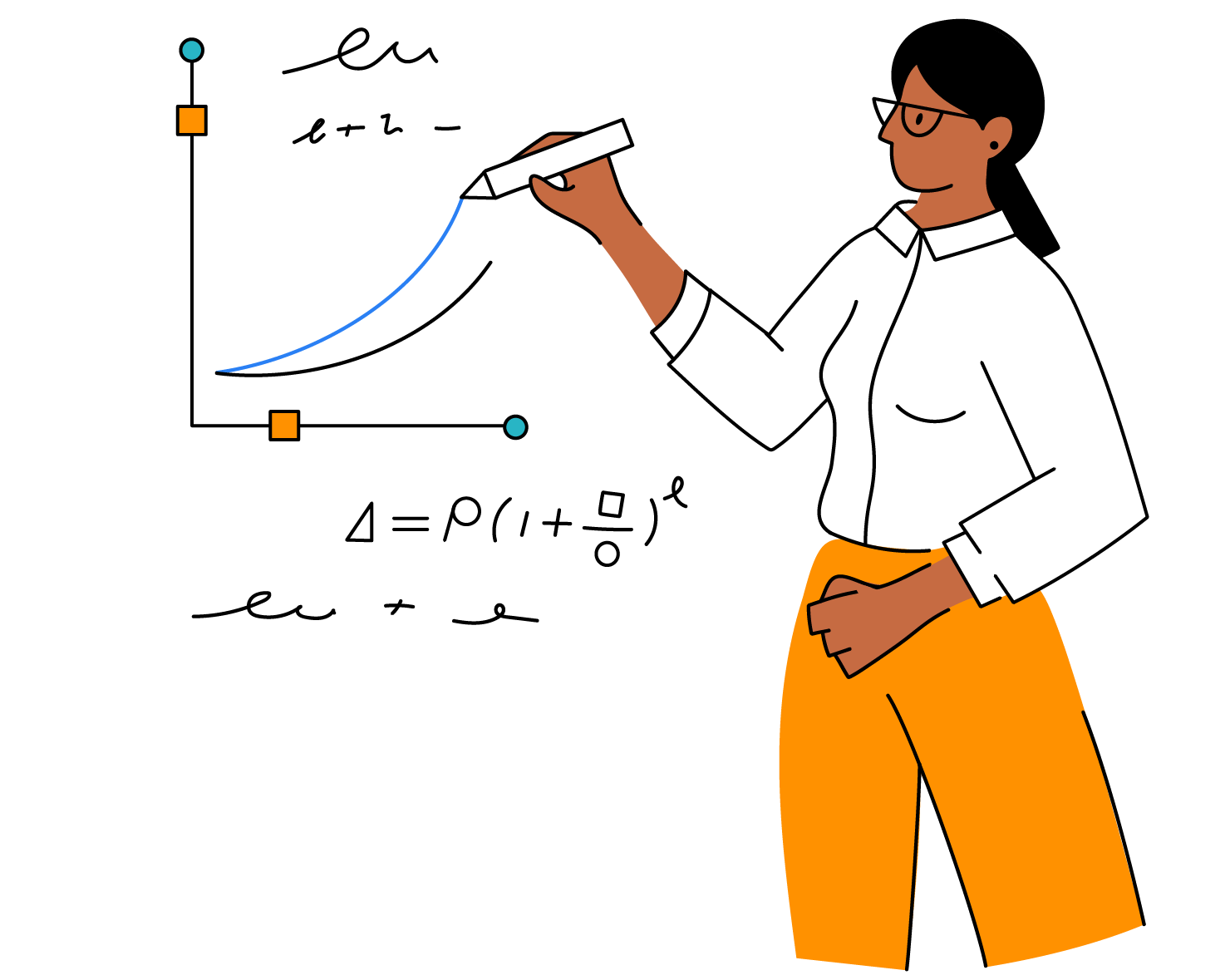 Illustration of woman drawing graph