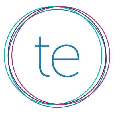 the letters T E in the team earth logo circle