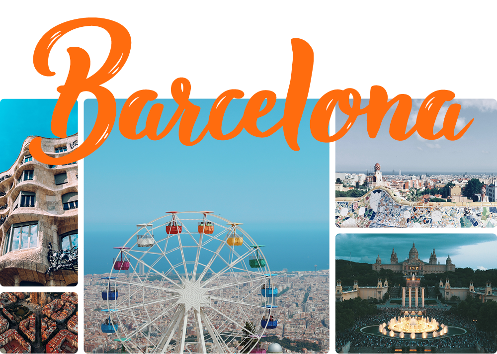 Barcelona: Titelschrift und Eindrücke aus der Stadt