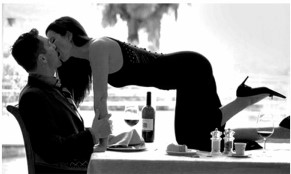 Woman on table kissing man For Better Love FBL Take Charge & Surrender for Awesome Intimacy Blog