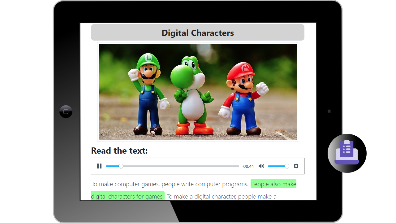 digital reading assignment for language learning