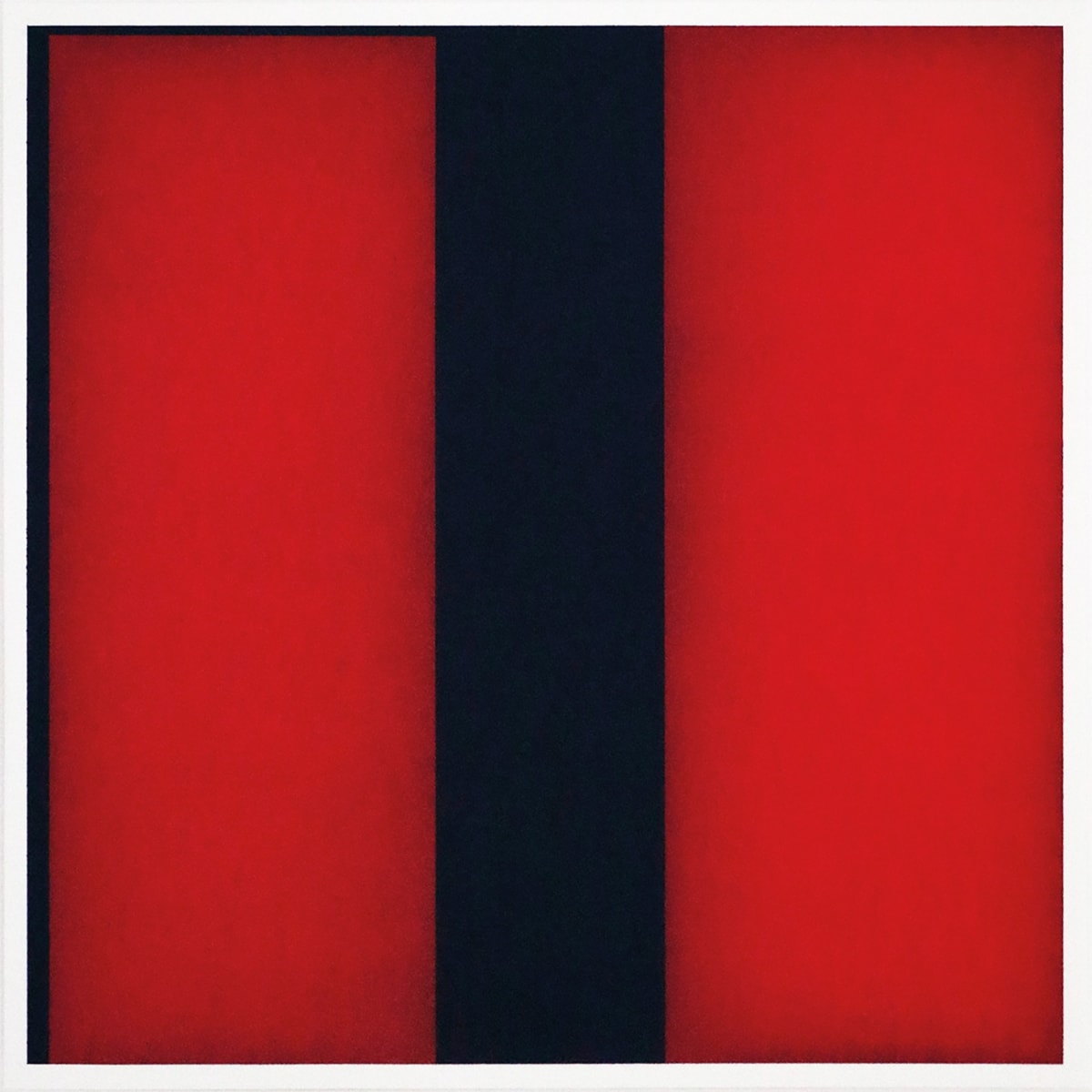 ray malone, artist, in deep red with a black thick line going through the center vertically