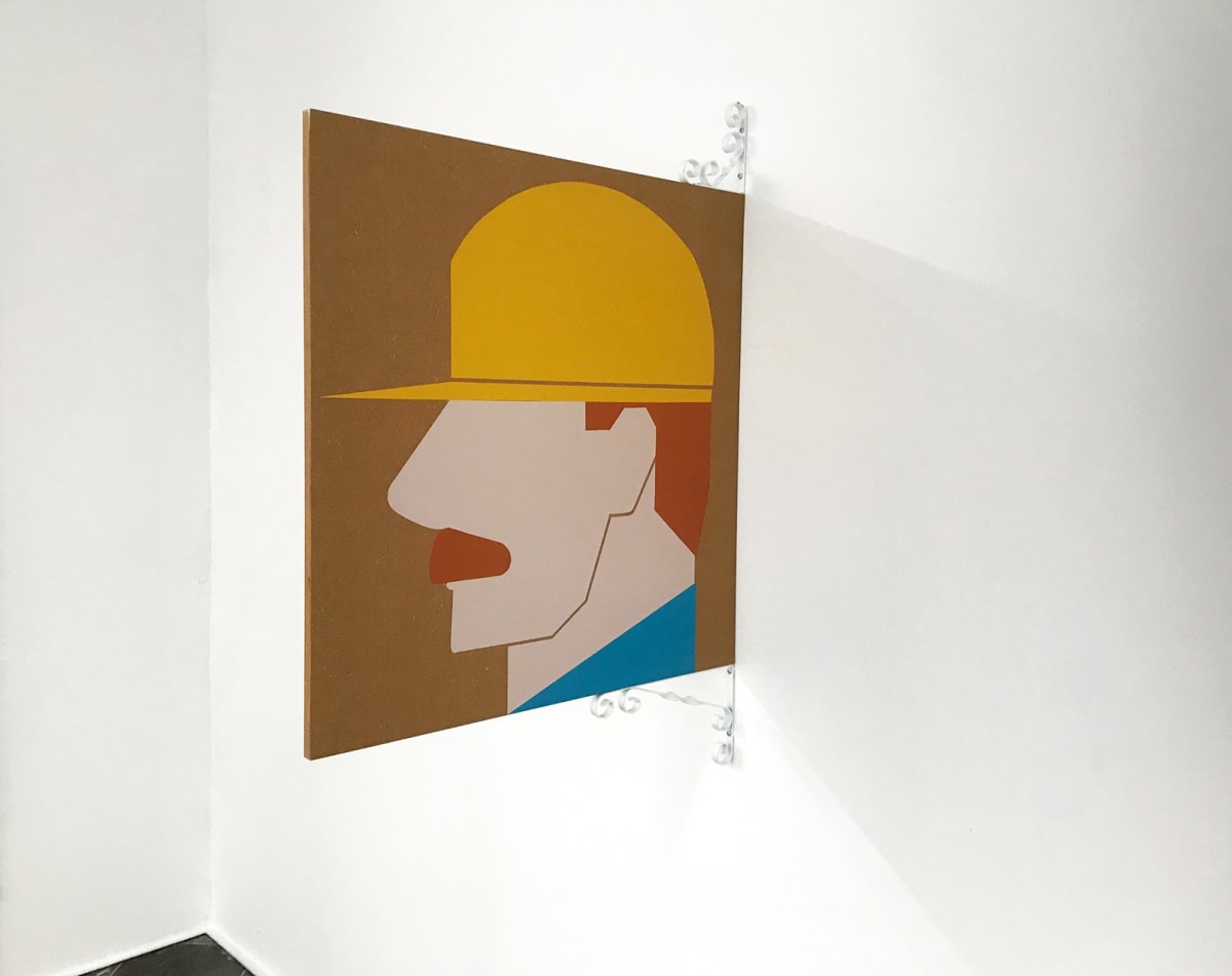 paintings of a man with a mustache and a hat that covers his eyes.