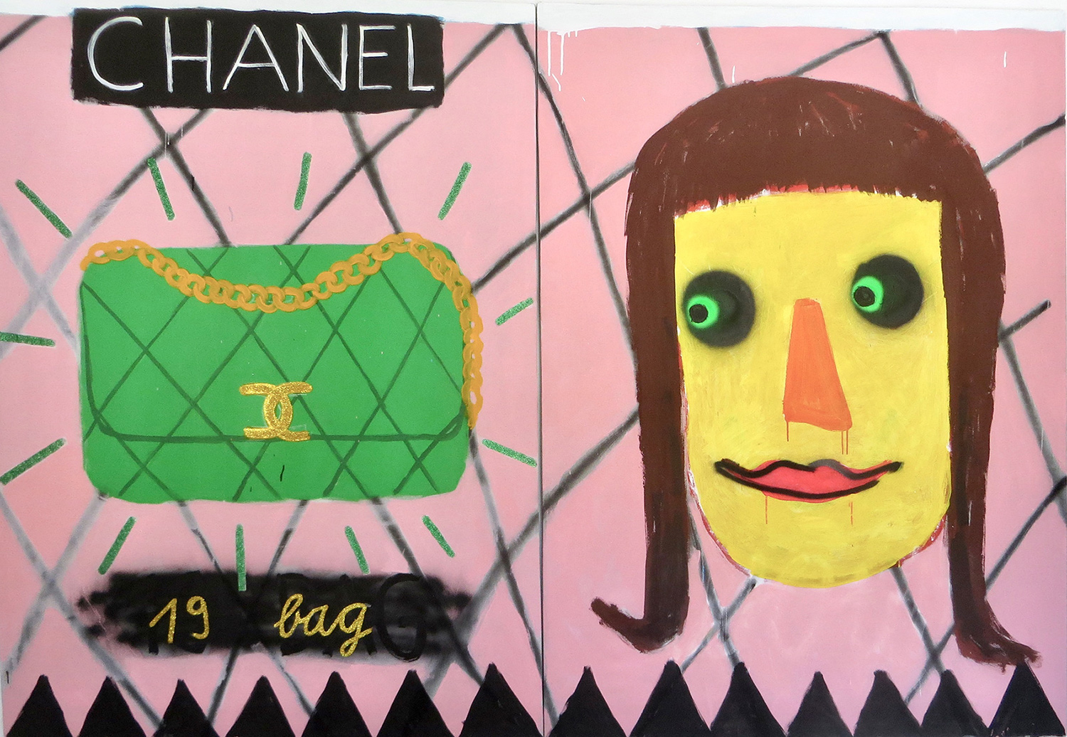 channel painting, bag, portrait, artist, gabrielle graessle,