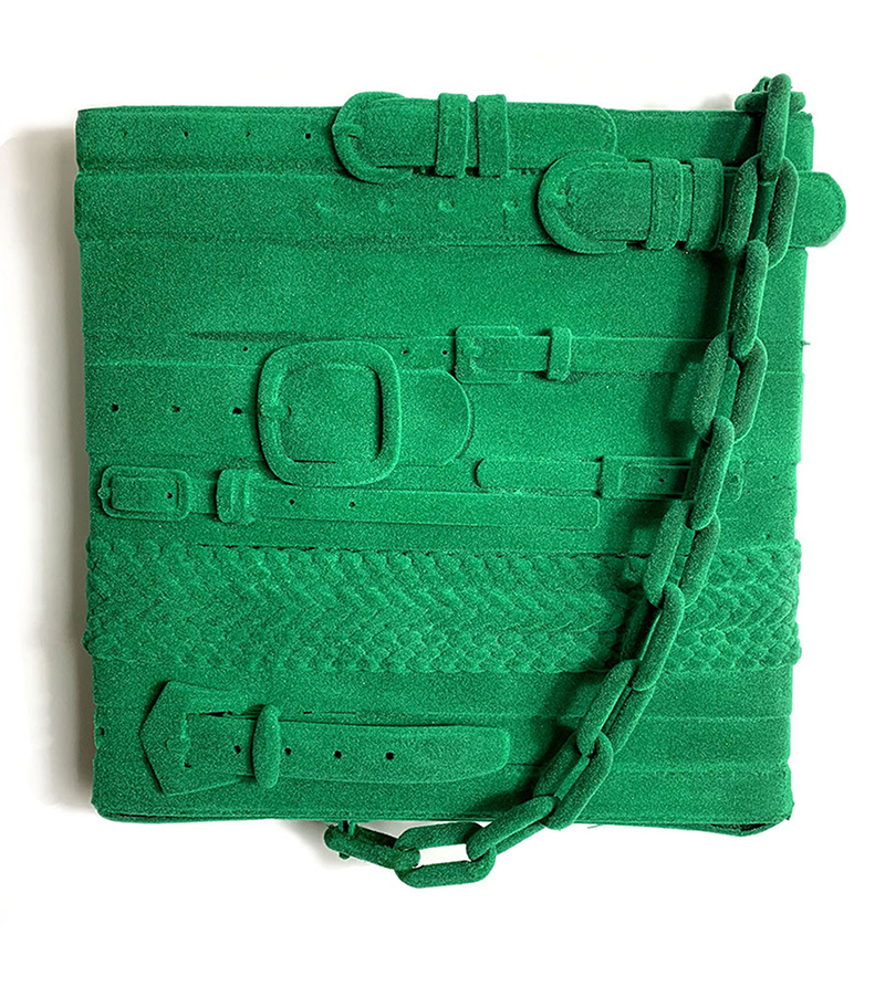 noah kashiani, color, green, up-cycled belts, contemporary sculpture
