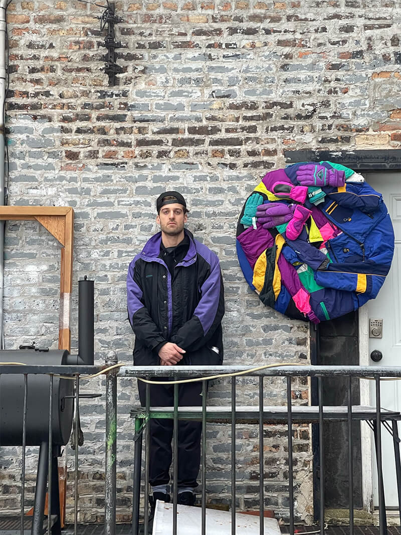 noah kashiani, feaured artist munchies art club profile, outside art studio, chicago