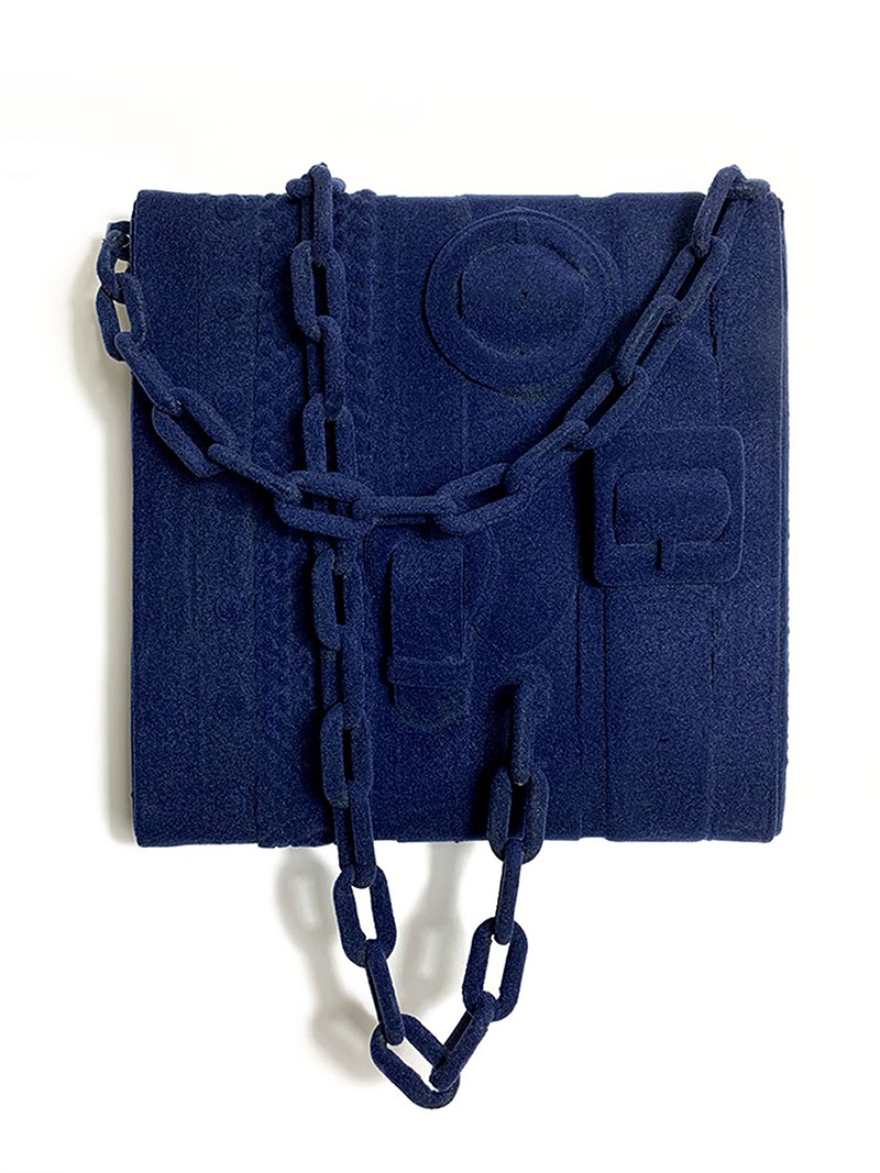 noah kashiani, up-cycled belts, blue, contemporary art, sculpture, available artwork
