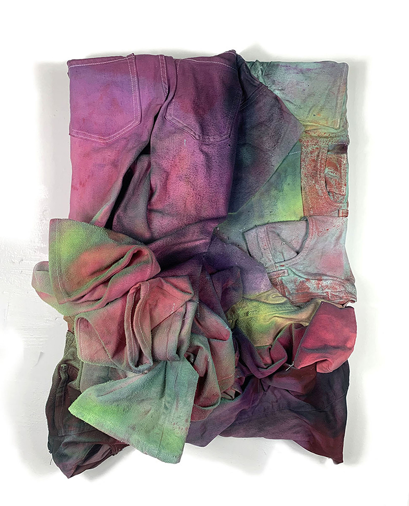 noah kashiani, up-cycled jeans, dye, acryl, available art