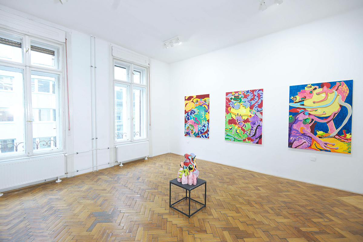 mira makai, exhibition view, four rooms gallery, paintings, canvas, acryl,