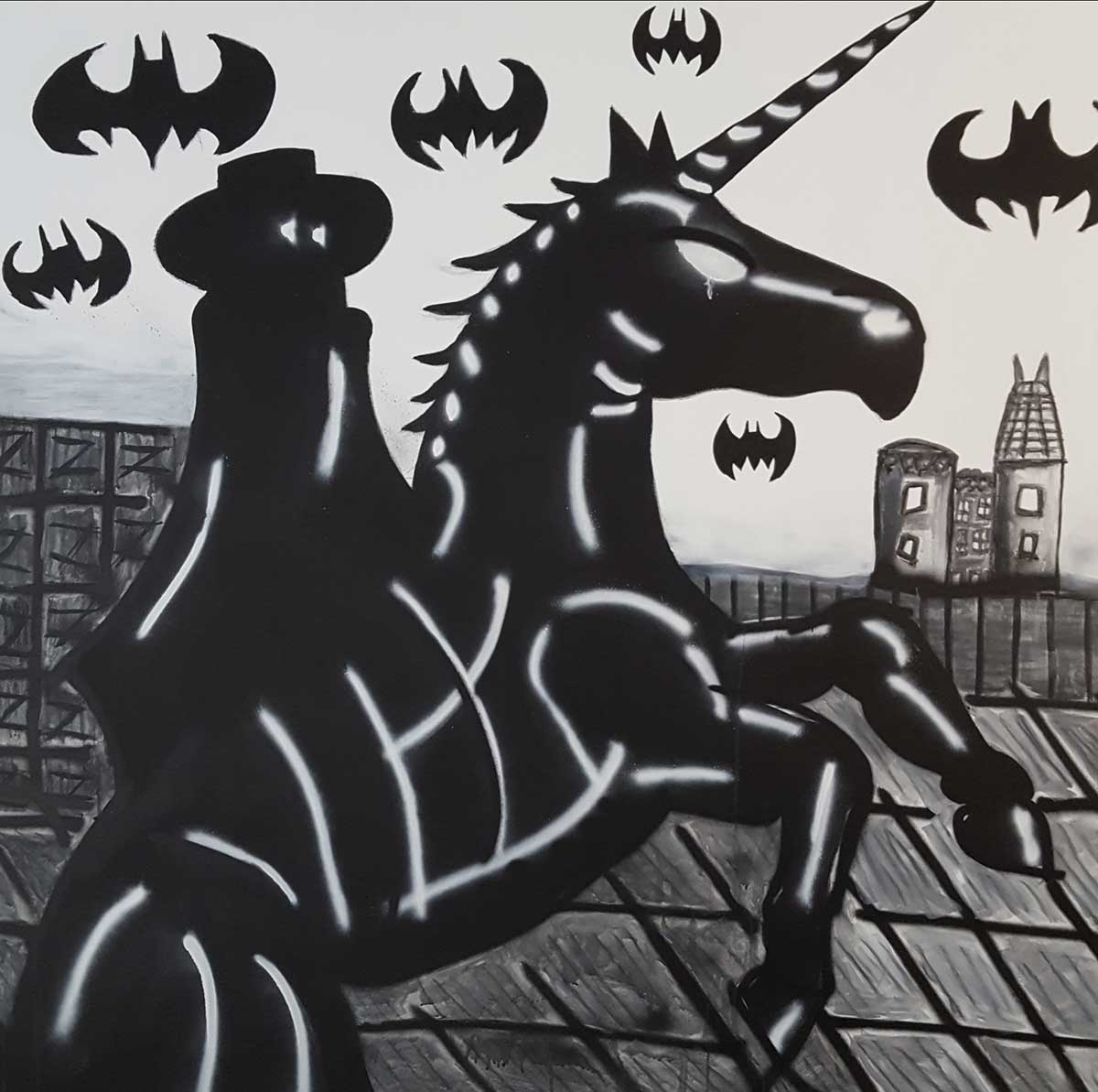 black and white, ink, colored, marouflage, maroufle, glue, plaster, walls, mural
