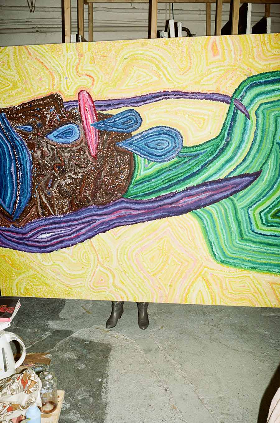 contemporary painting, wet, color, dark hues, black, brown, work on canvas