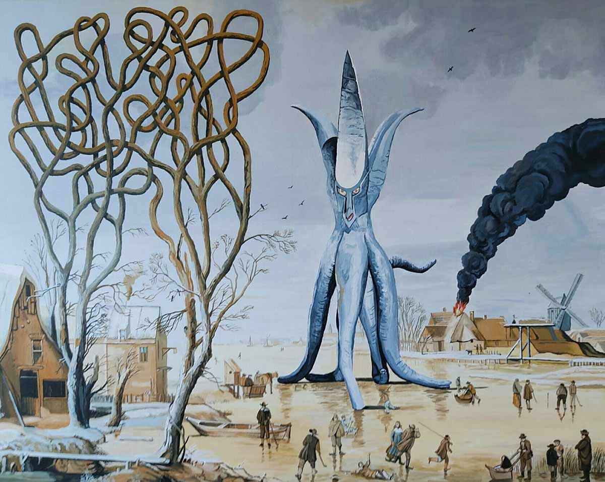 japanese monster, larger than life, another world, Spanish contemporary painter,
