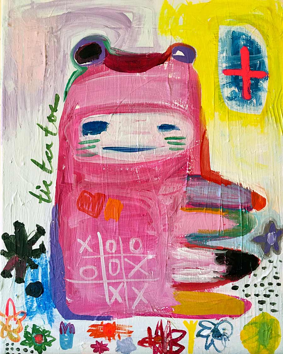 whimsical, fantastical imagery and faux-naif art practice, outsider art,
