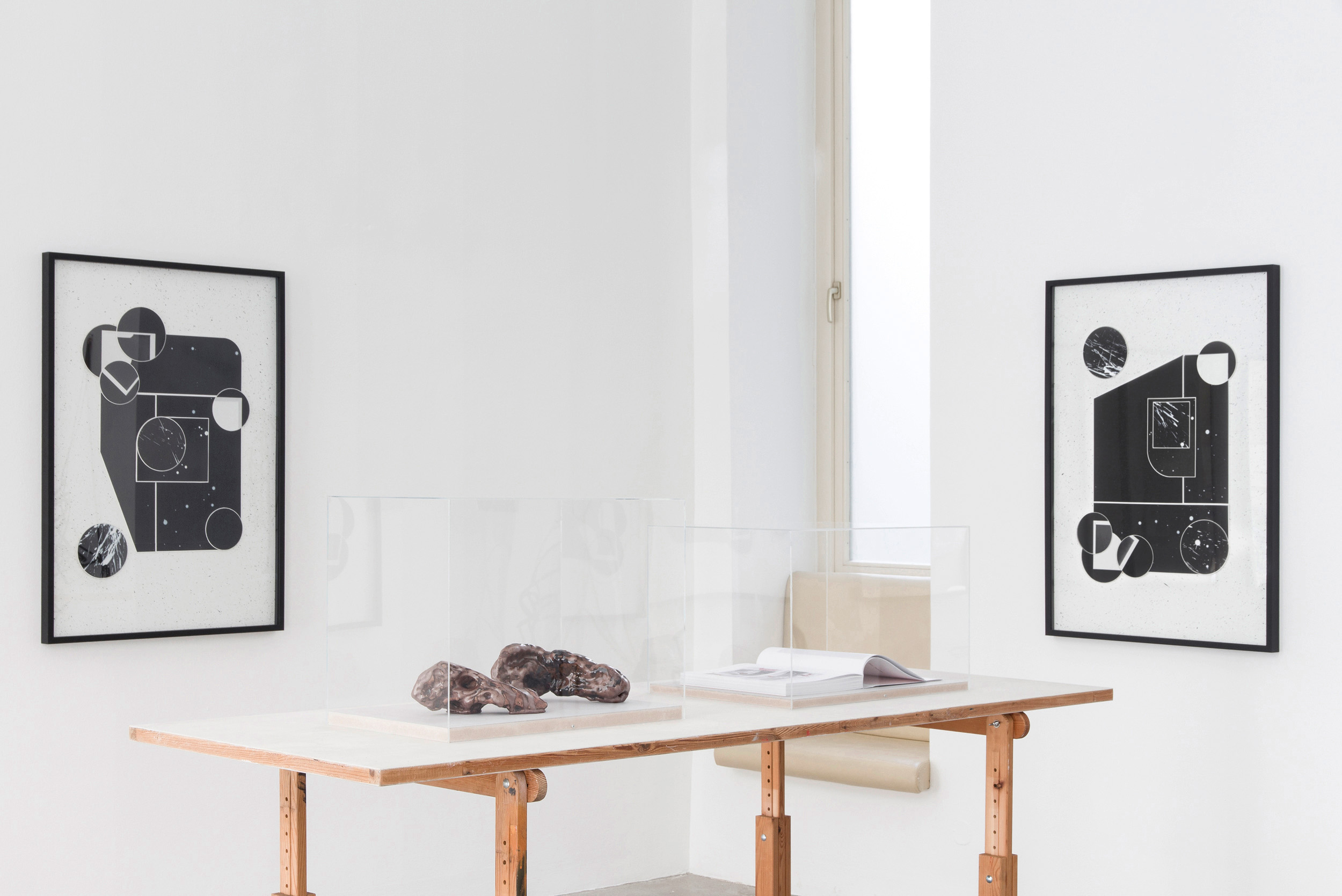 platform, viewing room, black and white, artworks, dark room, negatives,