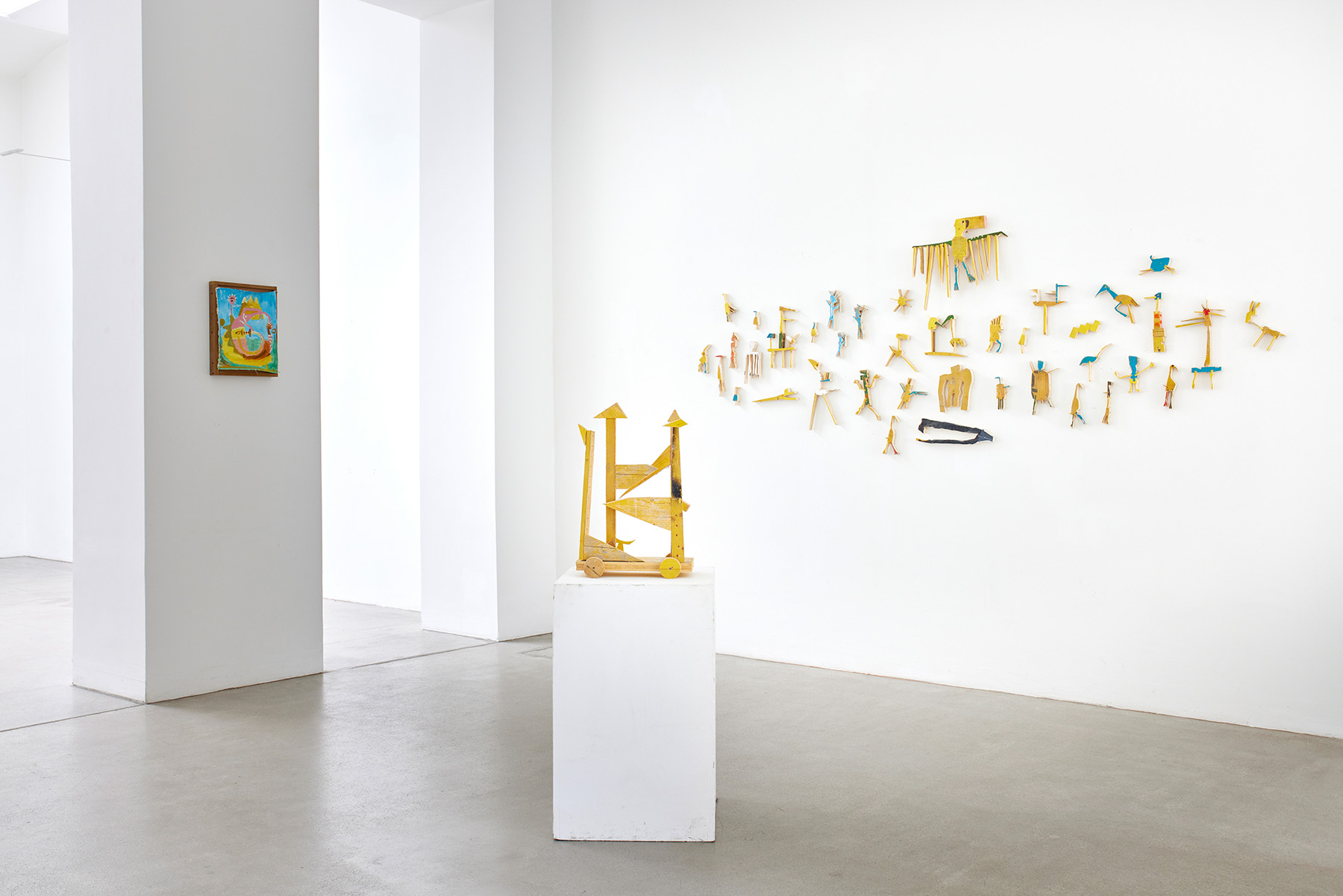viewing room art, art gallery, wood sculpture and contemporary painting