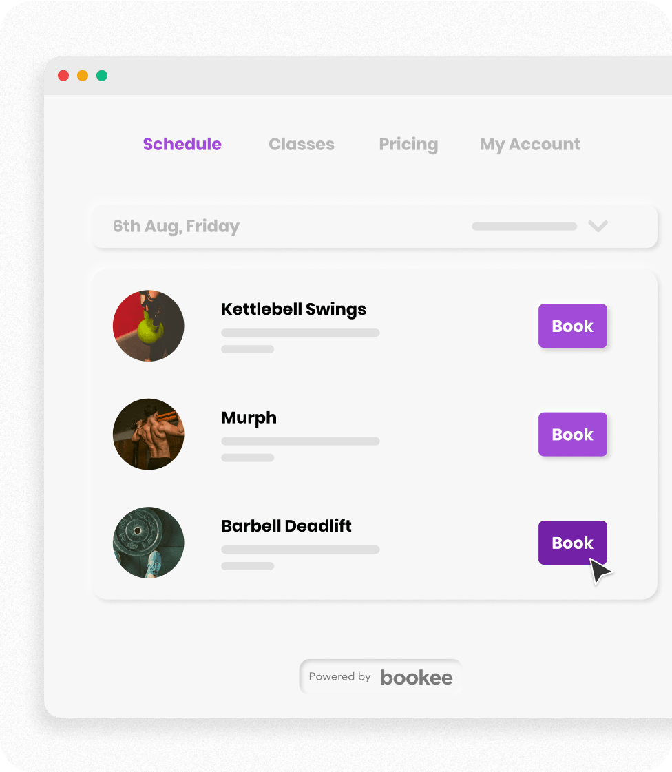 Bookee's web-integration for booking a crossfit class online