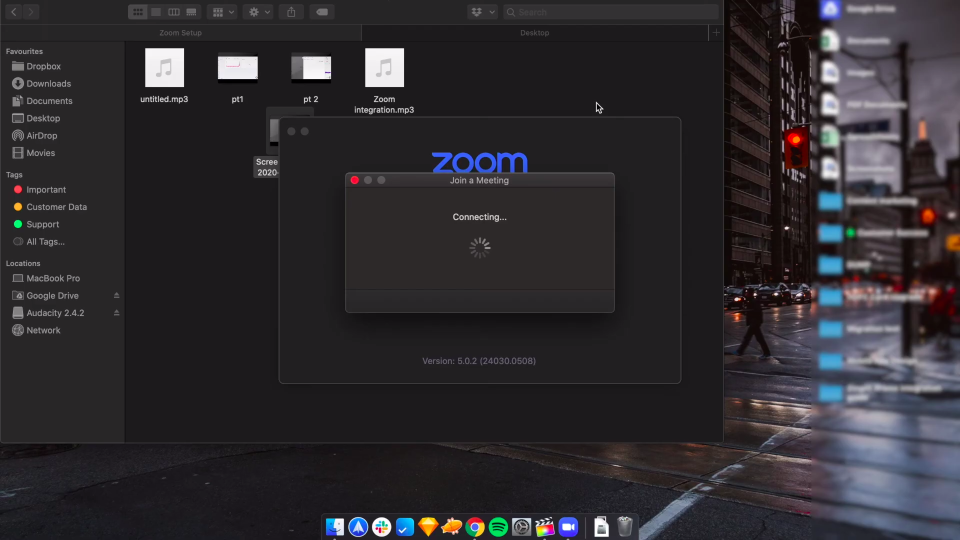 Desktop screenshot on mac showing a zoom fitness class just about to connect