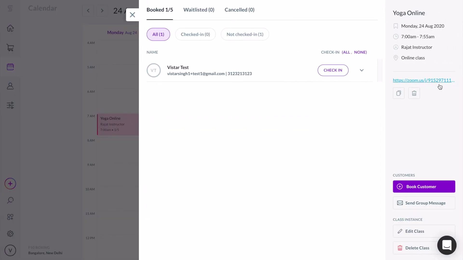 Unique meeting links generated via Bookee's dashboard for an online yoga class